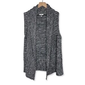 𝅺Cache Open Sleeveless Cardigan Vest Black White Marled Textured Knit